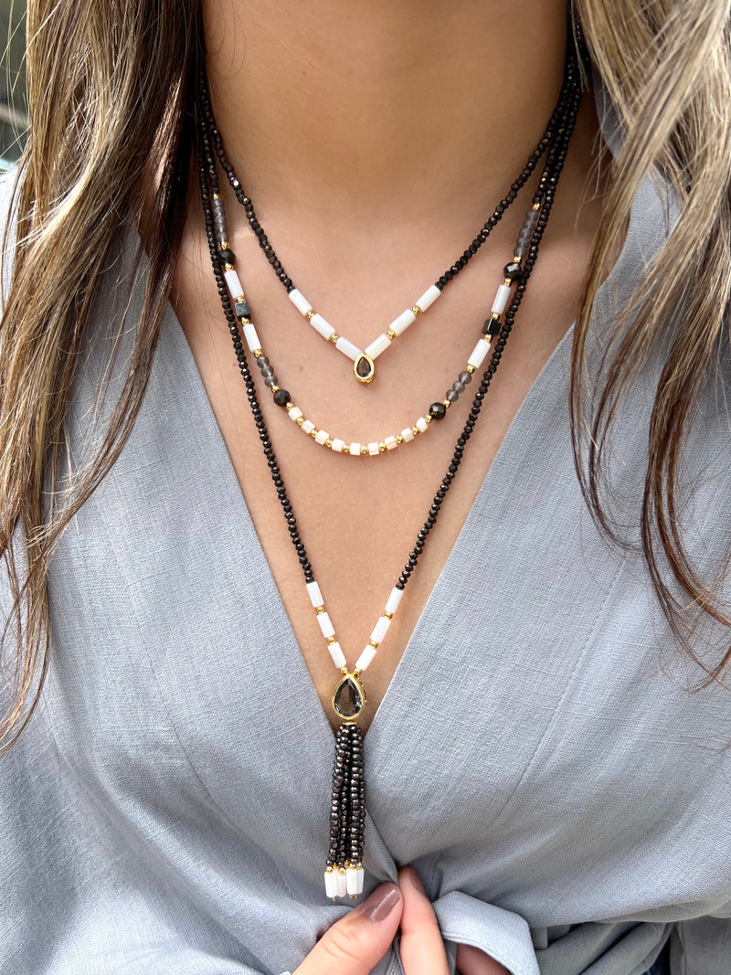 Mix De Colares Carol Cristais Lapidados Grafite