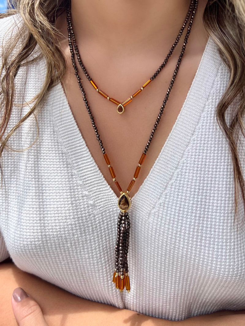 Mix De Colares Carol Cristais Lapidados Marrom