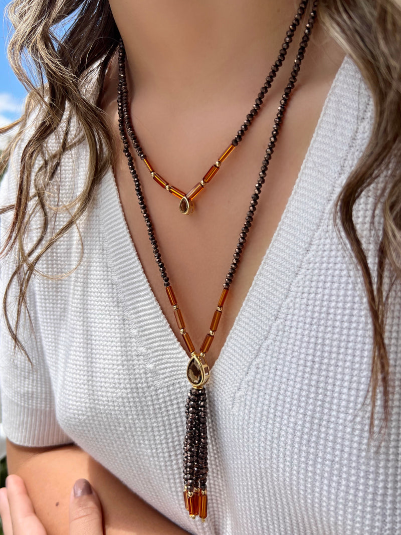 Mix De Colares Carol Cristais Lapidados Marrom