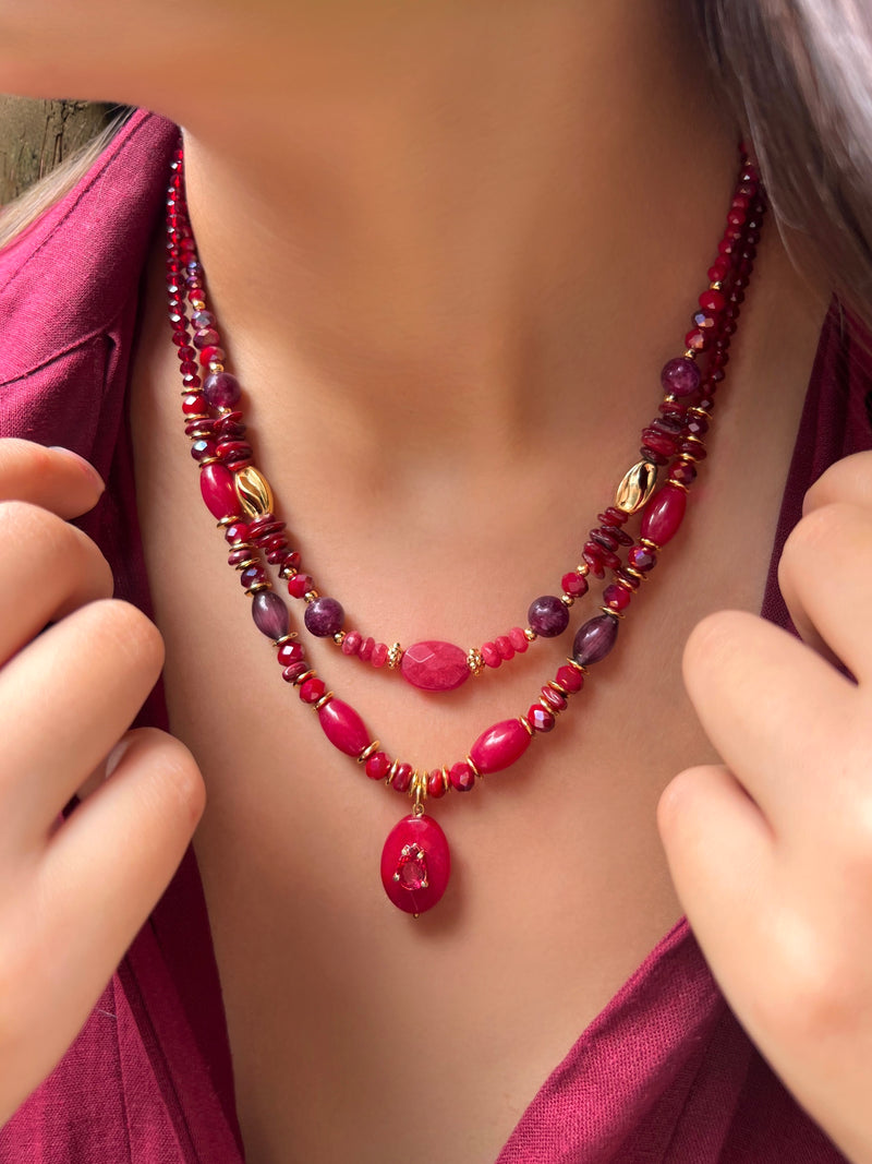 Mix De Colares Com Pedras Naturais Jade Rubi