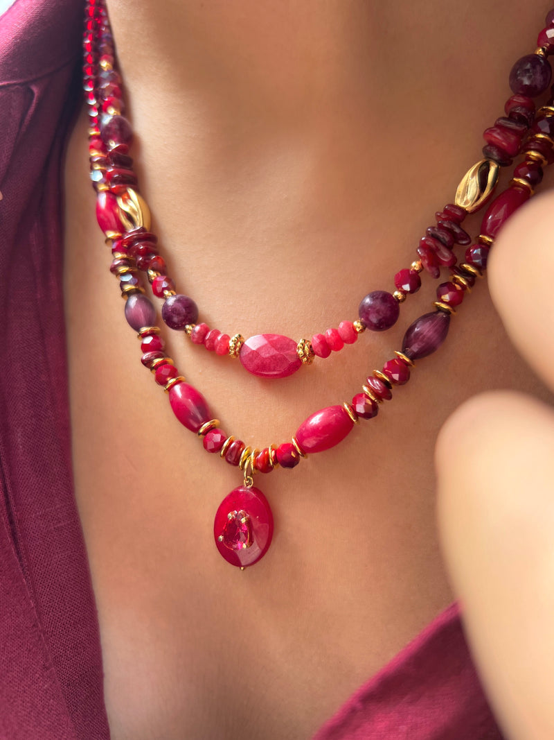 Mix De Colares Com Pedras Naturais Jade Rubi