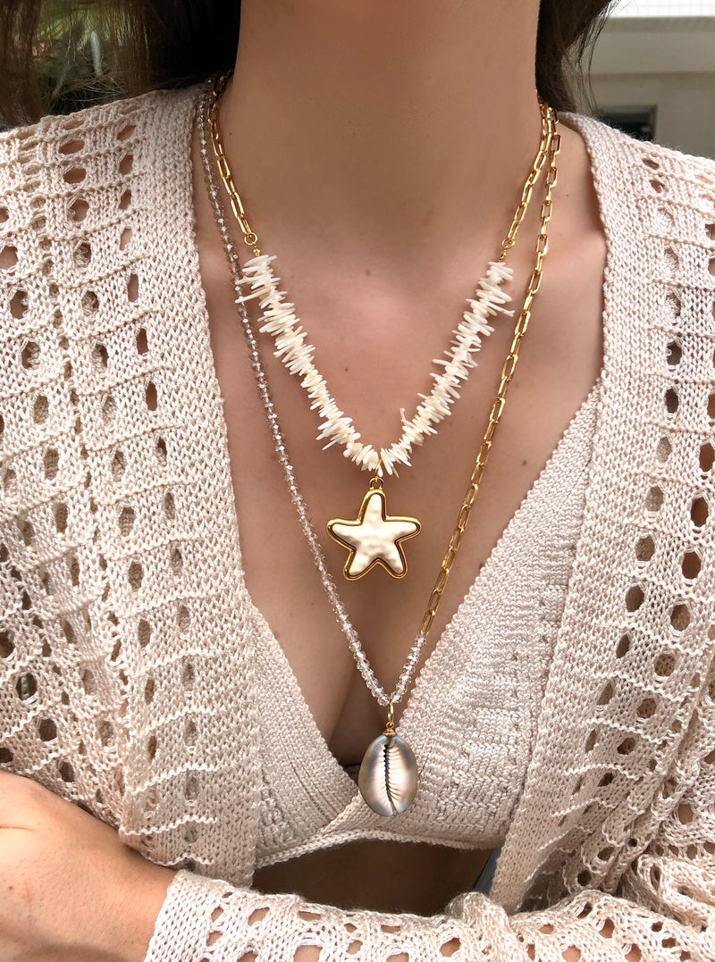 Mix De Colares Corais Naturais, Estrela E Búzio Natural Africano