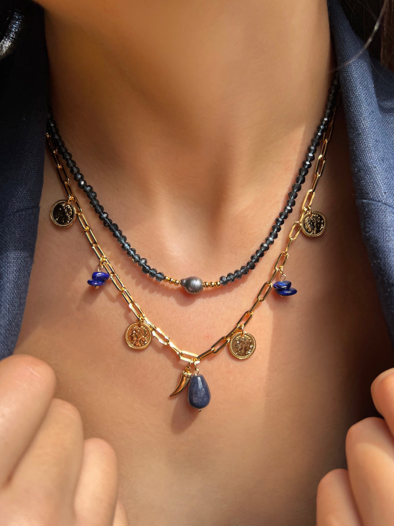 Mix De Colares Cristais Cor Montana E Pedra Natural Safira Azul