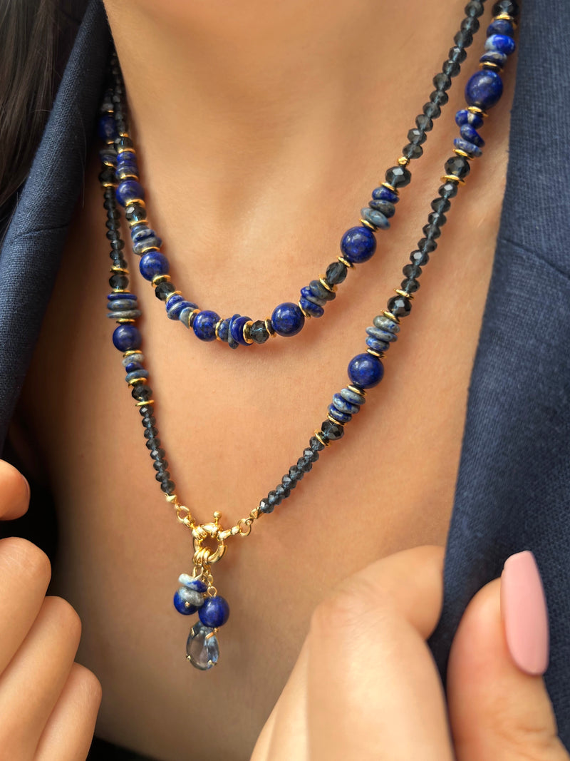 Mix De Colares Cristais Cor Montana e Pedras Naturais Lapis Lazuli