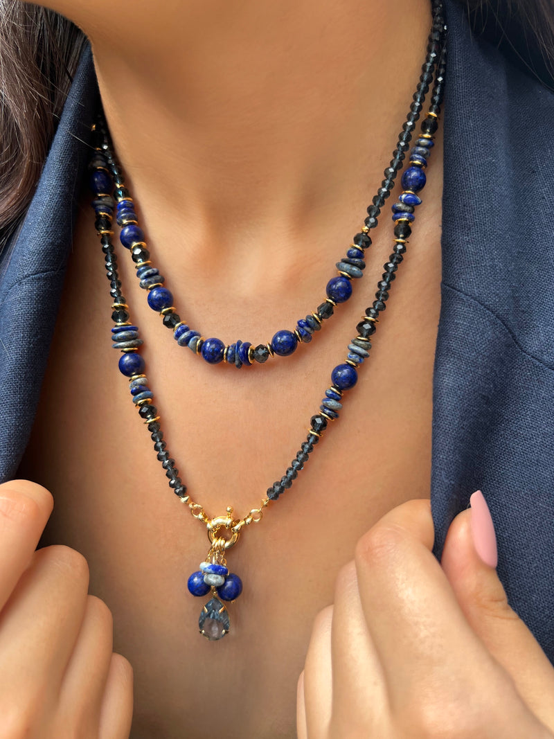 Mix De Colares Cristais Cor Montana e Pedras Naturais Lapis Lazuli