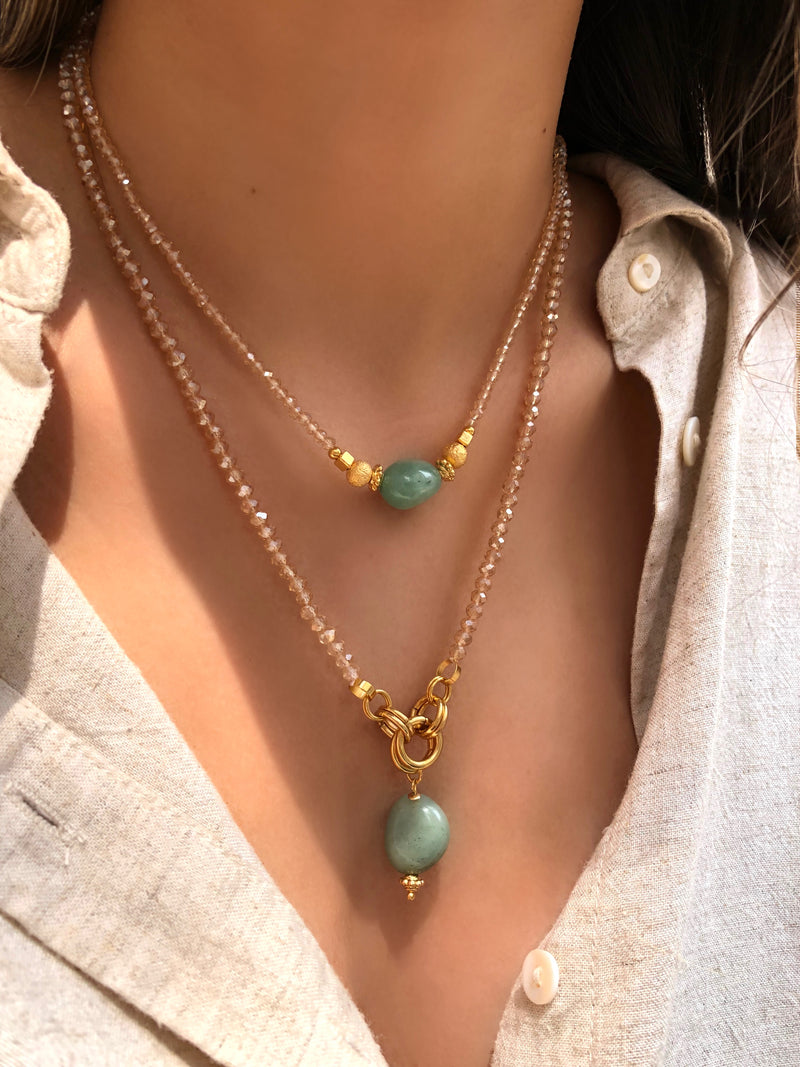 Mix De Colares Fernanda Pedra Rolada Quartzo Verde