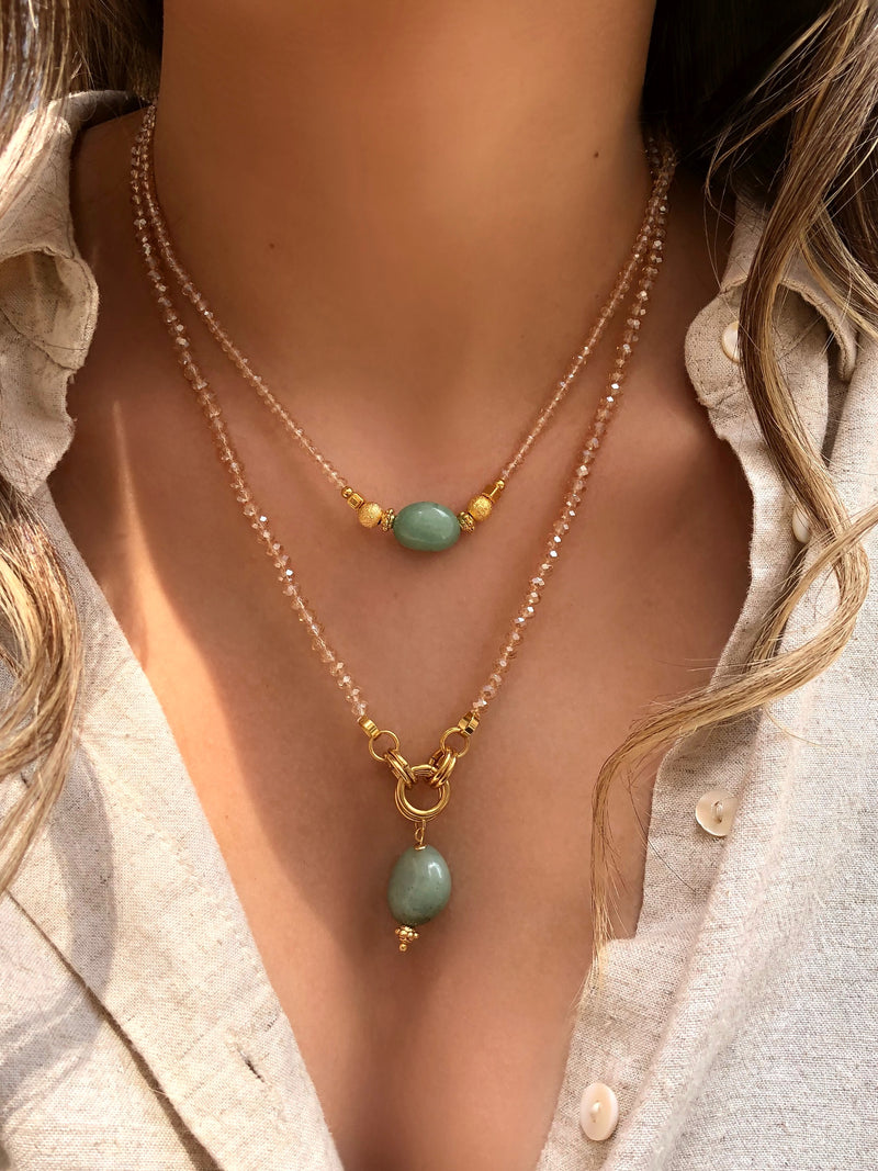 Mix De Colares Fernanda Pedra Rolada Quartzo Verde