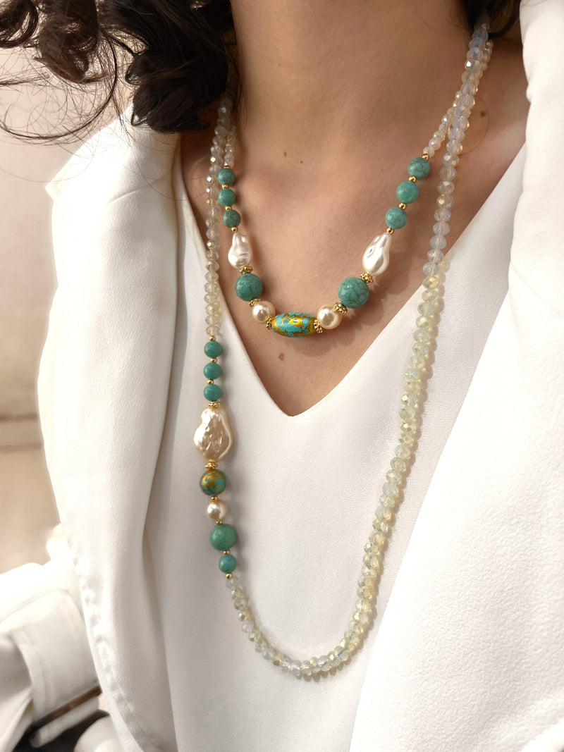 Mix De Colares Pérolas E Turquesas Acrílicas