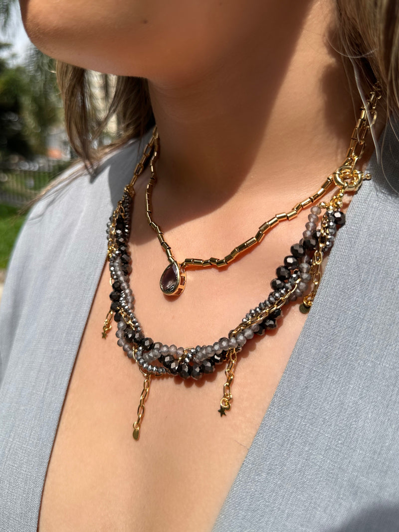 Mix De Colares Rebeca E Diana Cristais Grafite