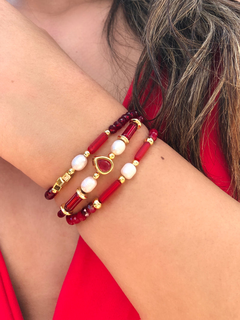 Mix De Pulseiras Carol Vermelho Cherry