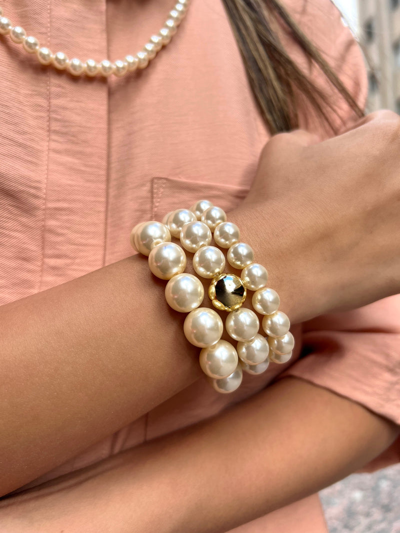 Mix De Pulseiras De Pérolas Bola Ouro