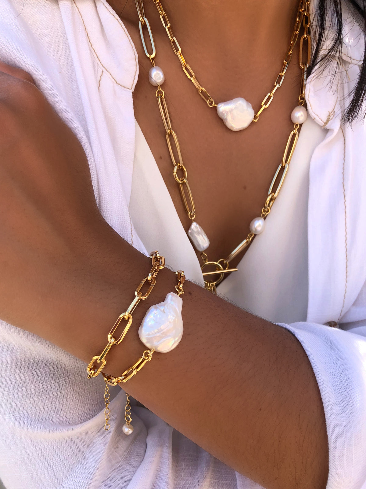 Mix De Pulseiras Elos E Perola Barroca