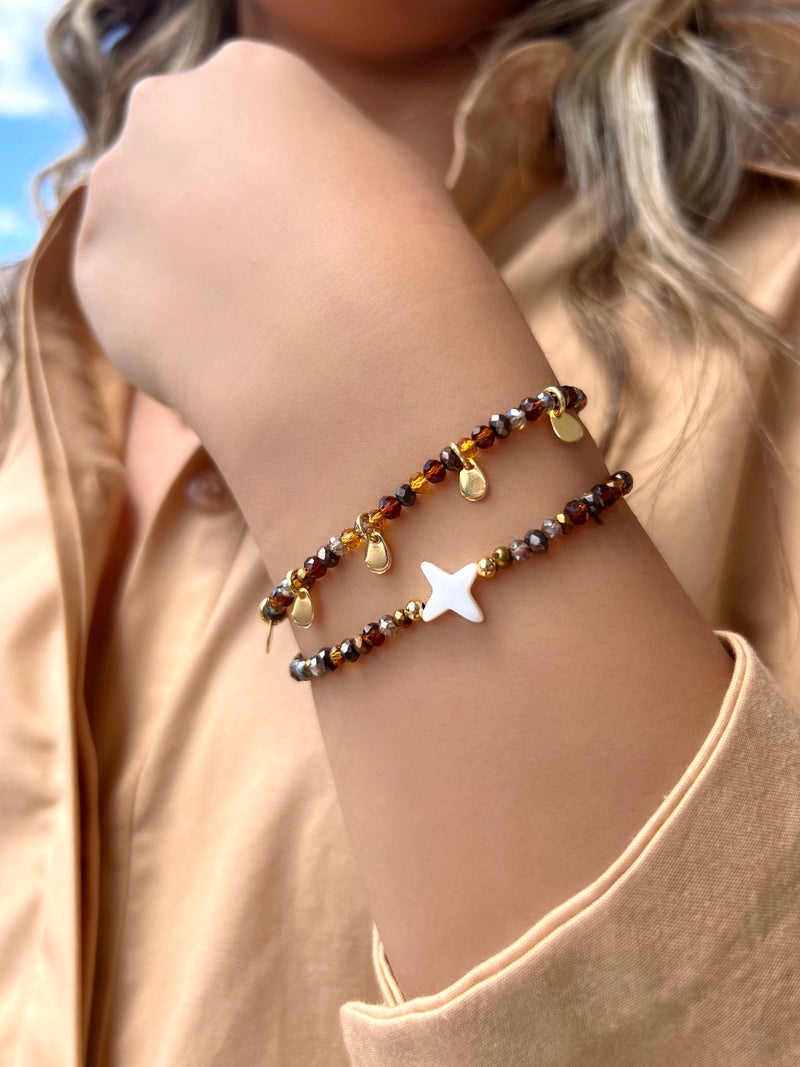 Mix De Pulseiras Lais Cristais Mix Marrom