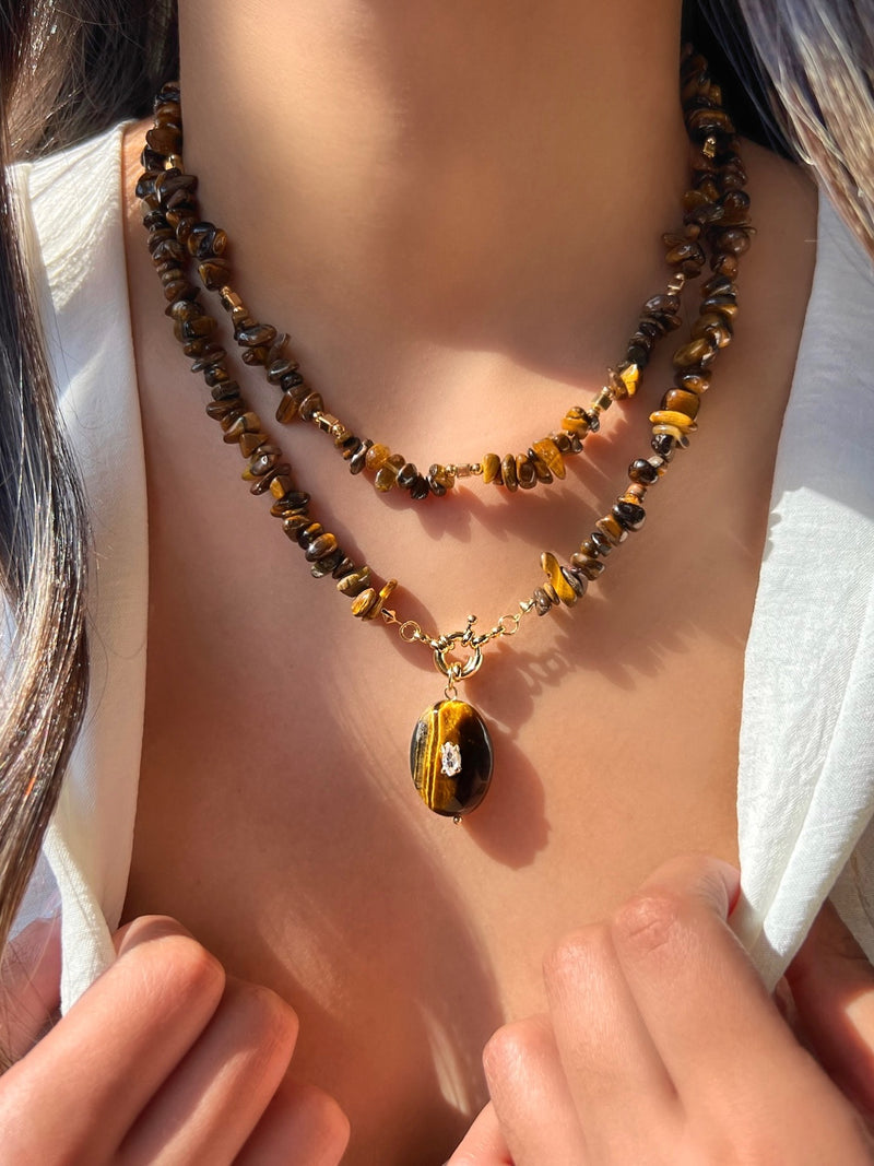 Mix De Dois Colares Cascalho Olho De Tigre