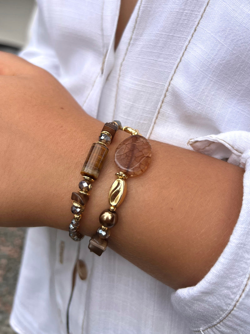 Mix de Pulseiras Pedra Natural Ágata Marrom Fecho Bóia