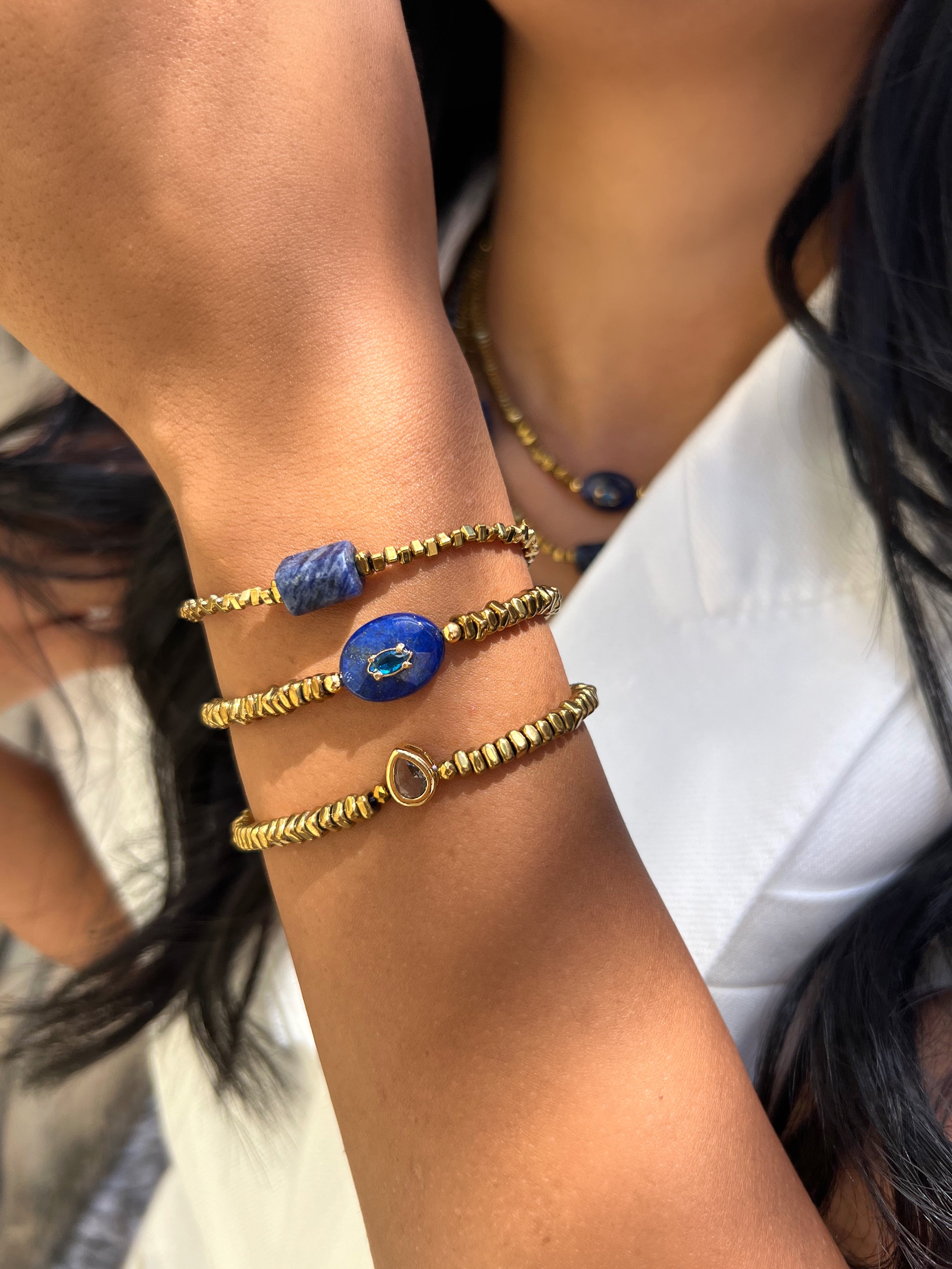 Mix De Três Pulseiras Hematita Com Lápis Lazuli e Sodalita