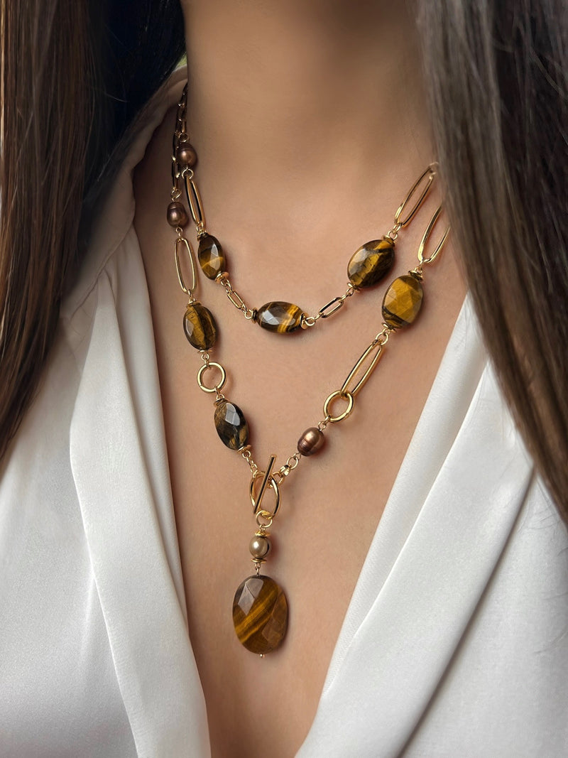 Mix De Dois Colares Com Pedras Olho De Tigre