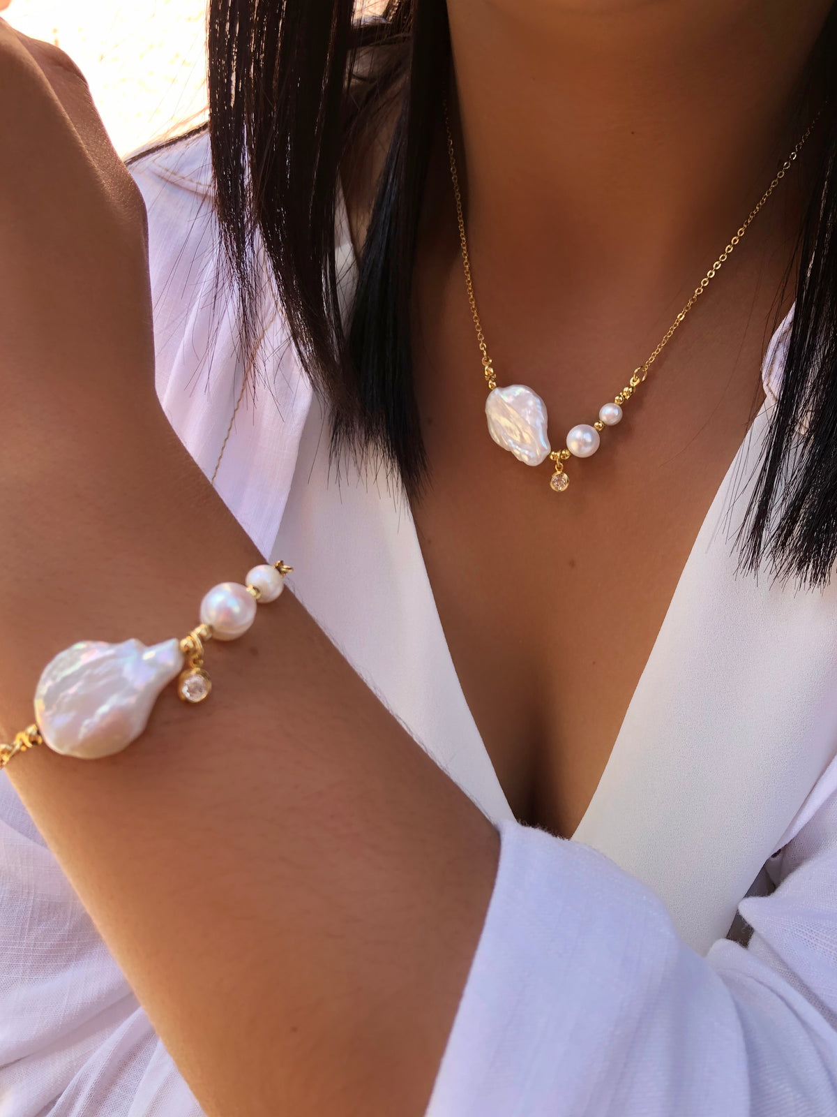 Pulseira De Pérola Barroca 16cm