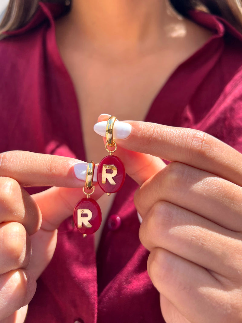 Par De Brinco Argola Inicial E Jade Rubi