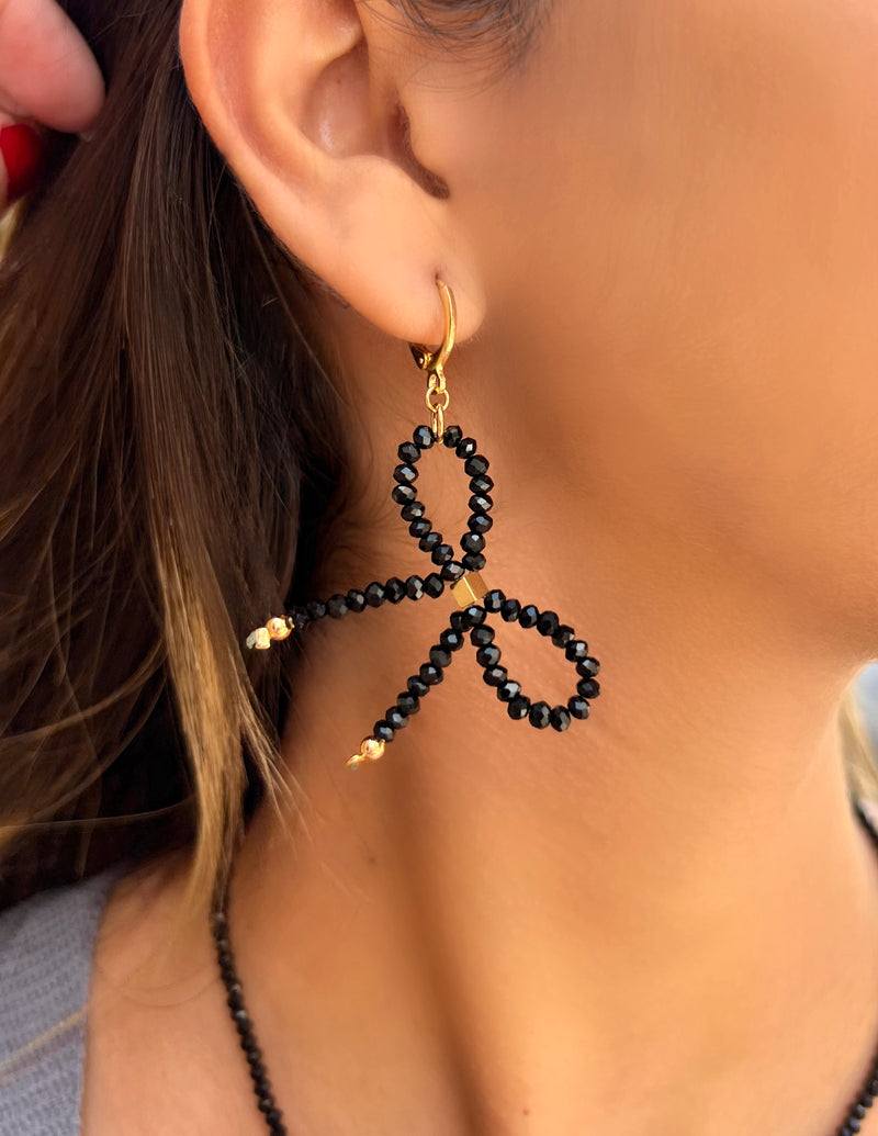 Par De Brinco Argola Mini Laço Cor Ônix