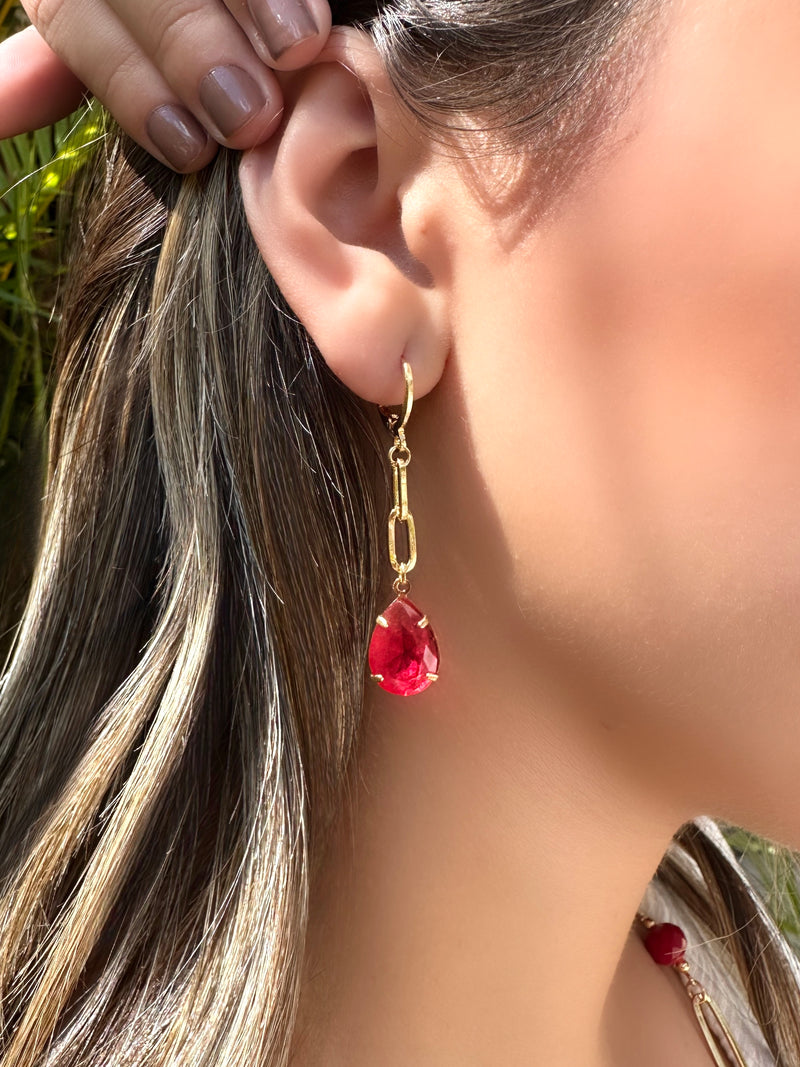 Par De Brincos Ana Elos E Gota Vermelho Cherry