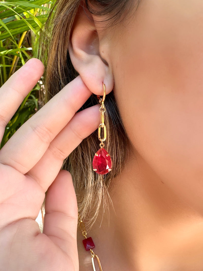 Par De Brincos Ana Elos E Gota Vermelho Cherry