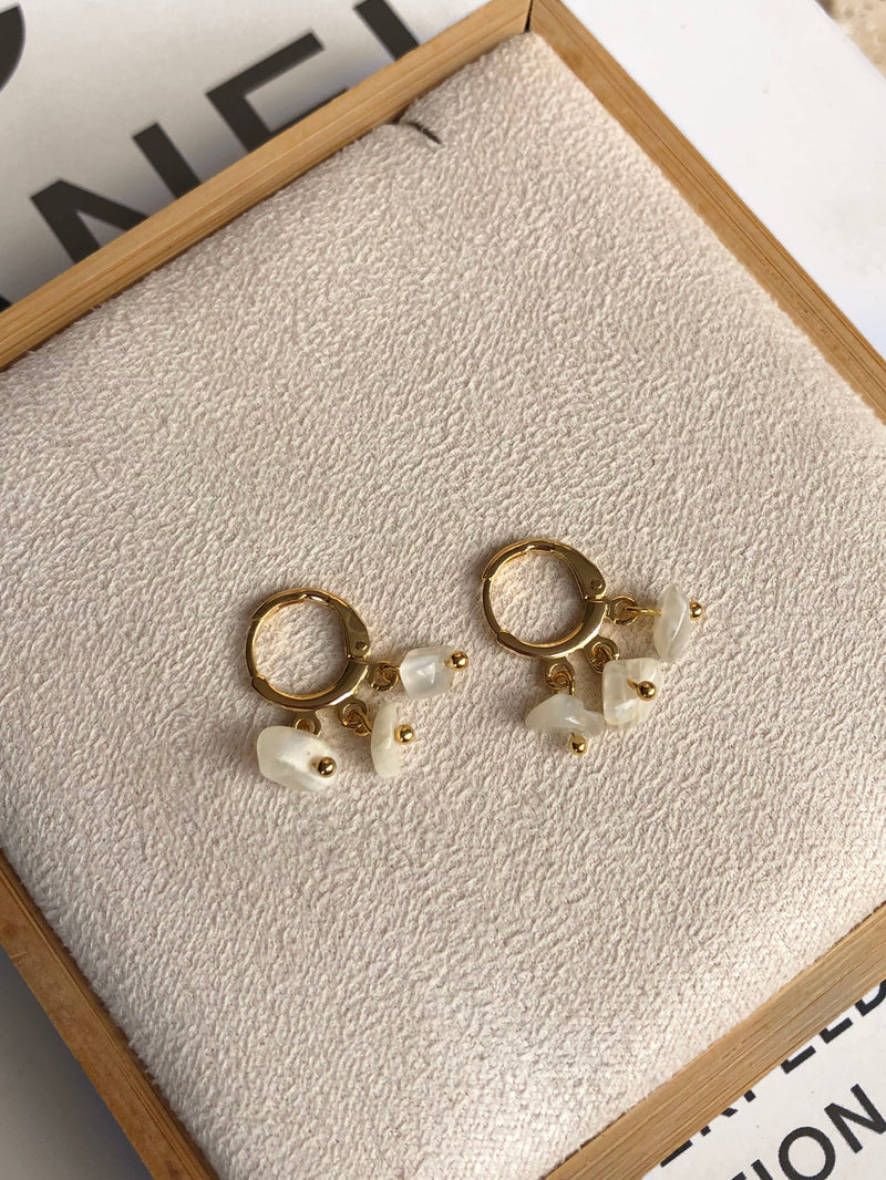 Par De Brincos Argola Trio Cascalho Quartzo Rutilado