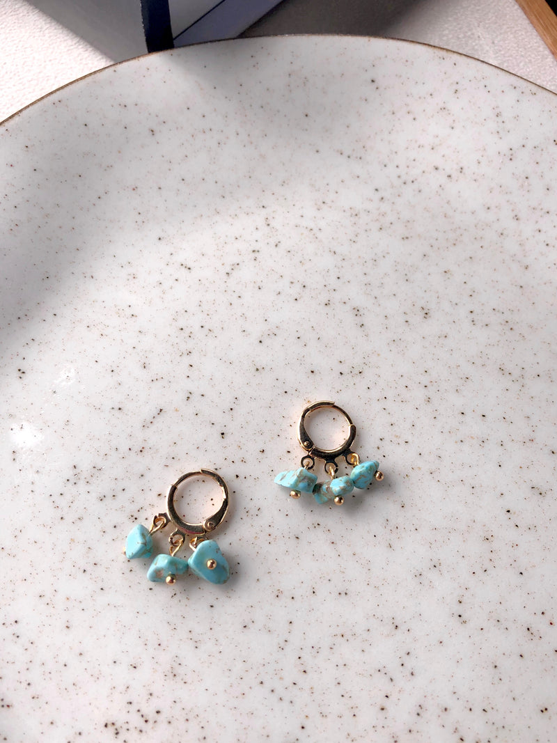 Par De Brincos Argola Trio Turquesas Azuis