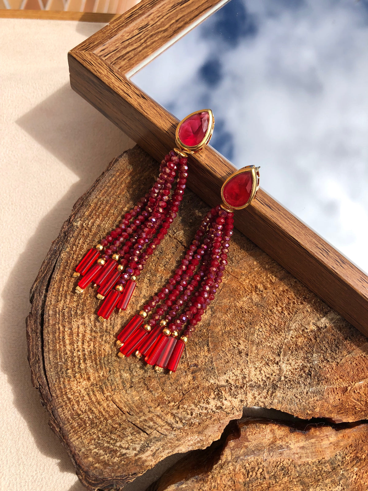 Par De Brincos Carol Tassel Vermelho Cherry E Gota