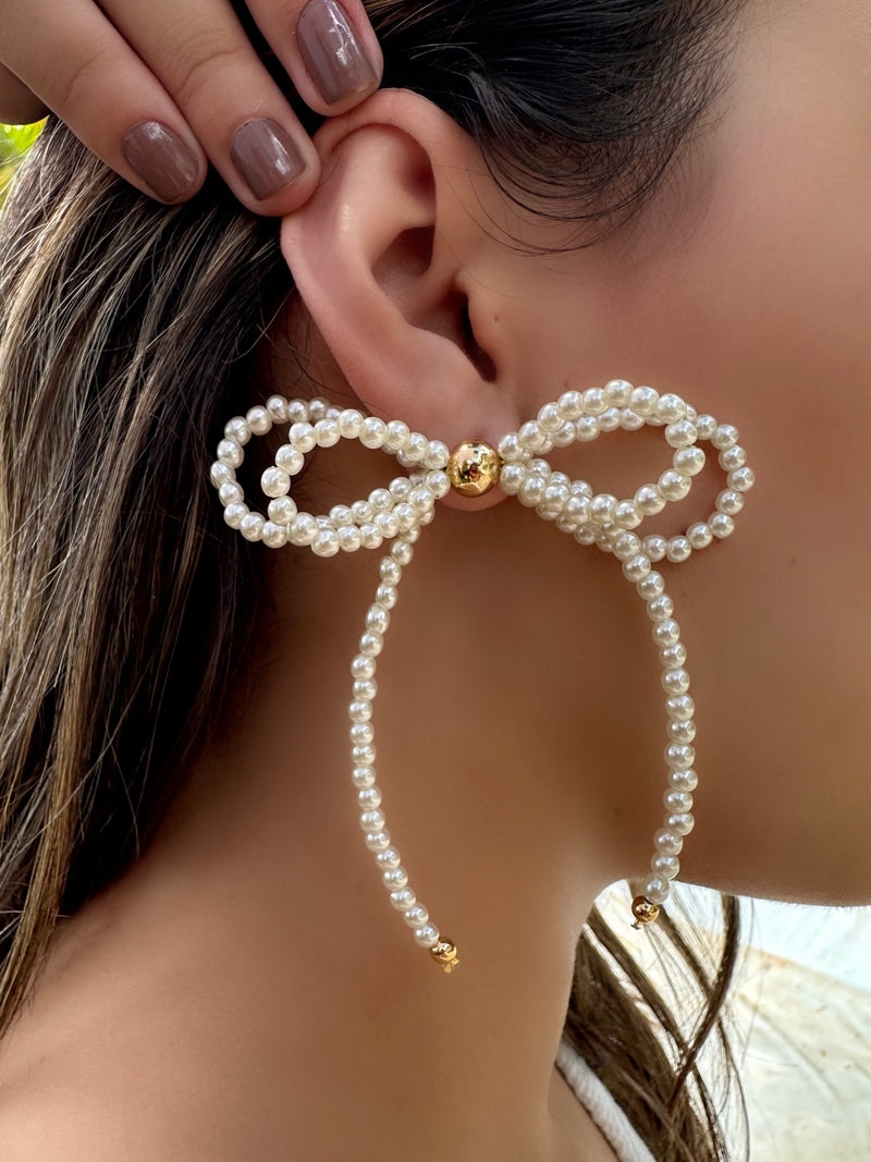 Par De Brincos Laço Duplo Pérola