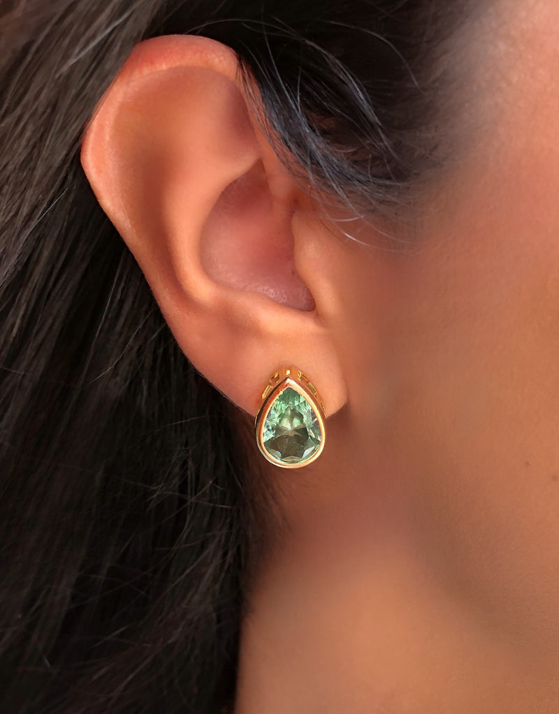 Par De Brincos Diana Gota Cristal Lapidada Cor Berilo