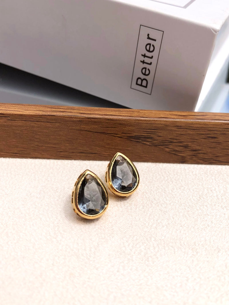 Par De Brincos Diana Gota Cristal Lapidada Cor Grafite