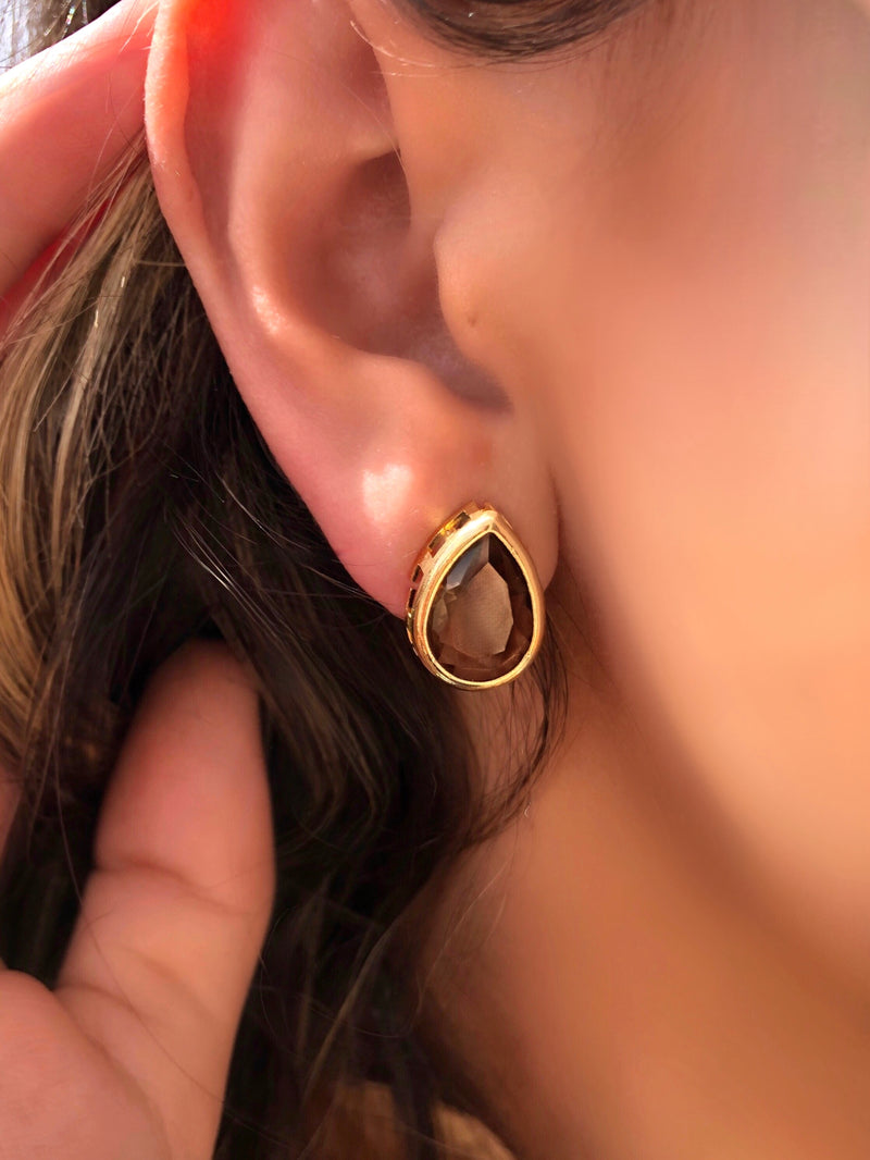 Par De Brincos Diana Gota Cristal Lapidada Cor Marrom