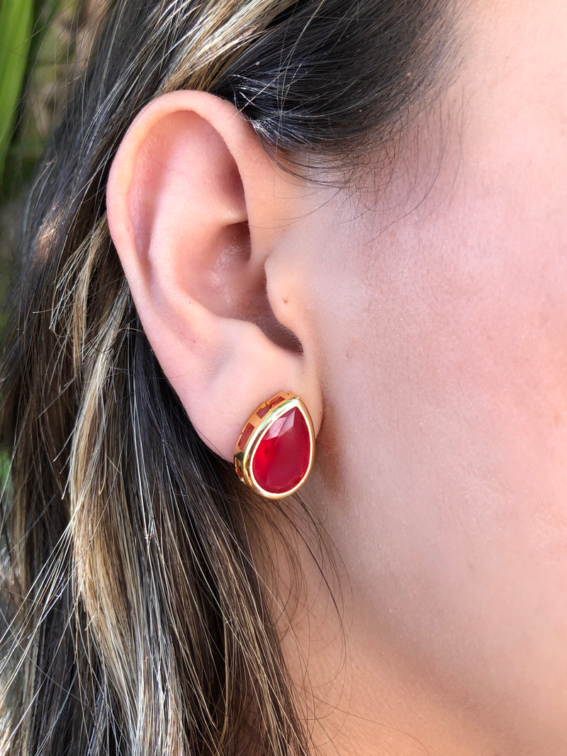 Par De Brincos Diana Gota Cristal Lapidada Cor Vermelho Cherry