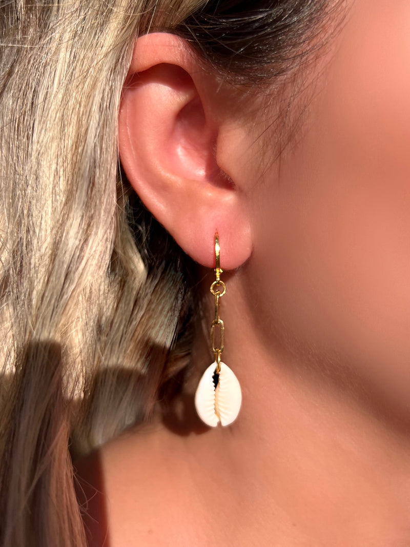 Par De Brincos Elos Fina E Búzio Natural