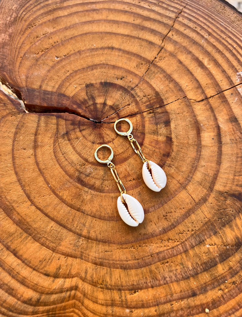 Par De Brincos Elos Fina E Búzio Natural