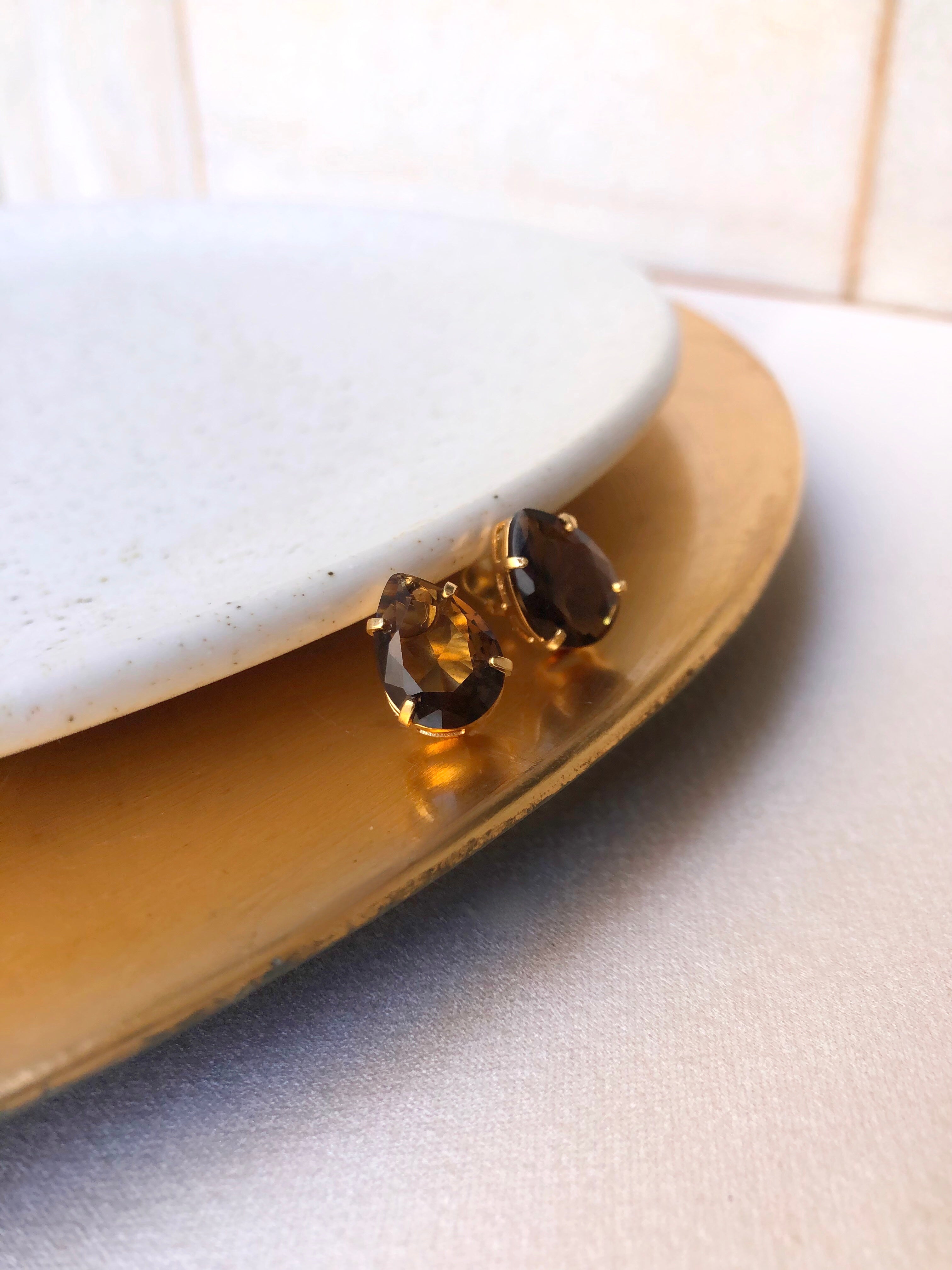 Brincos Gota Cristal Lapidado Cor Marrom