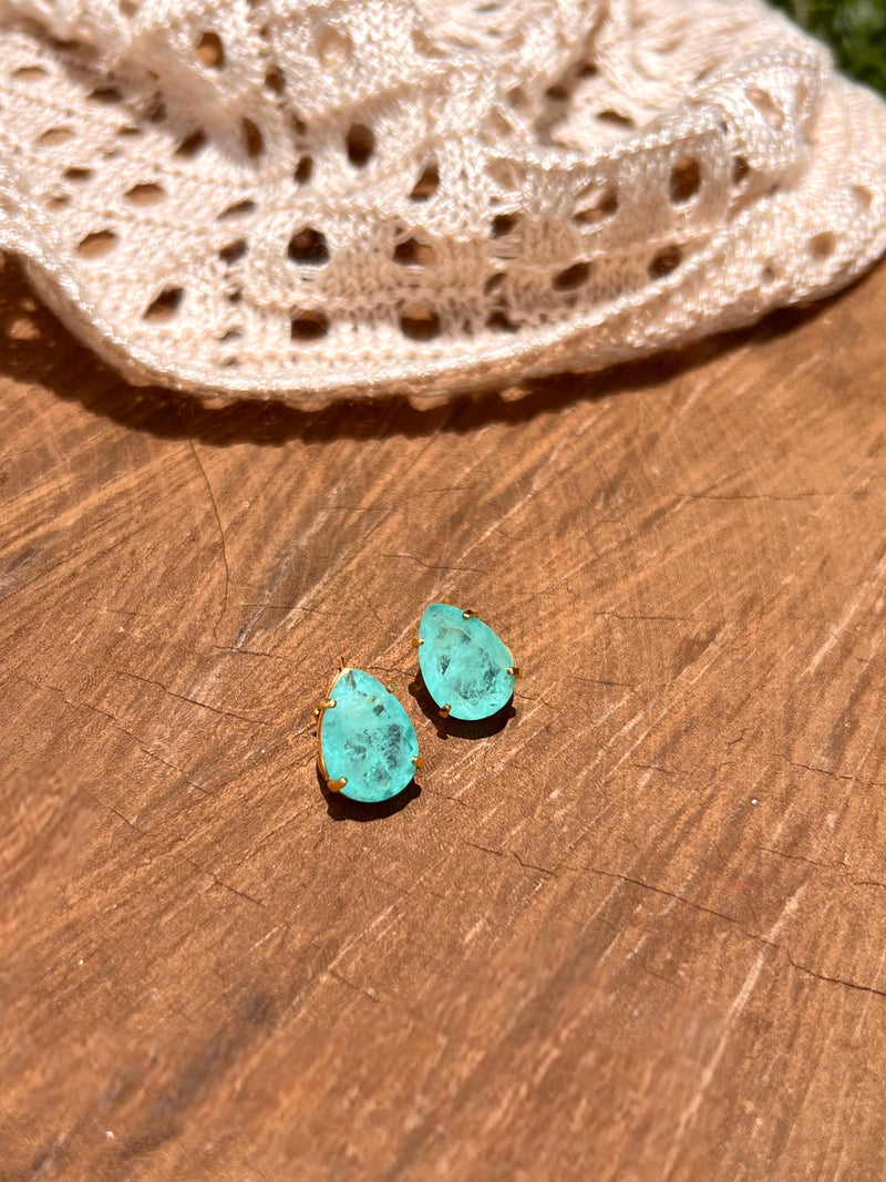 Par De Brincos Gota Cristal Lapidado Fusion Cor Turmalina Paraíba