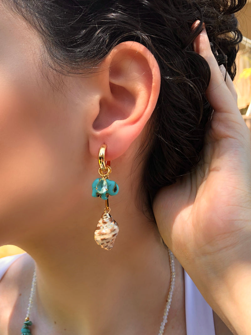 Par De Brincos Maite Elefante Turquesa E Concha