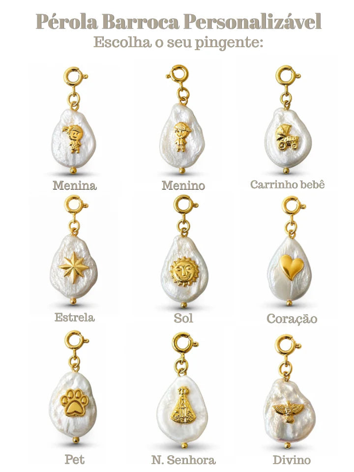 Colar Camurça Pérola Barroca Com Pins