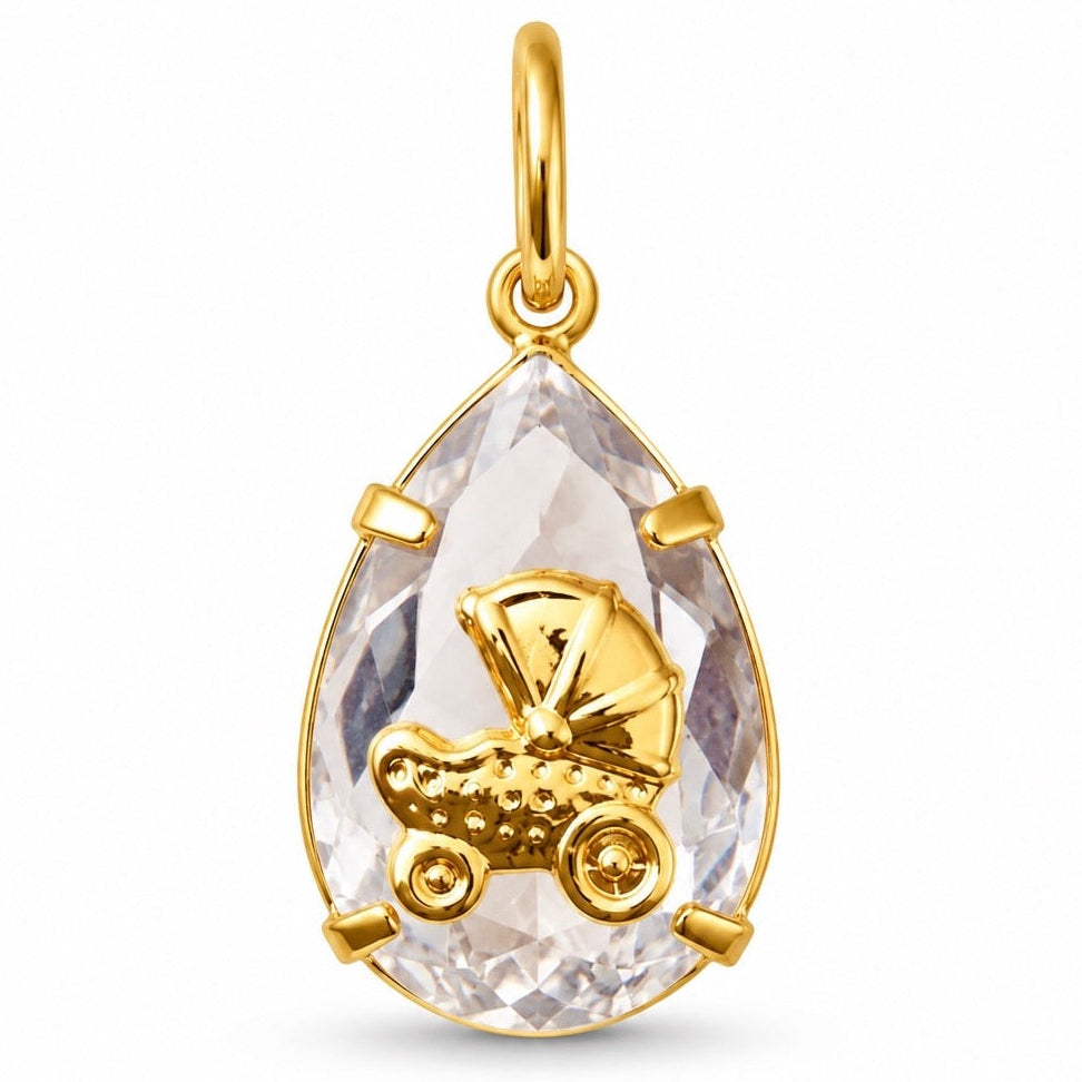 Pingente Cristal Carrinho Bebê Banho Ouro*
