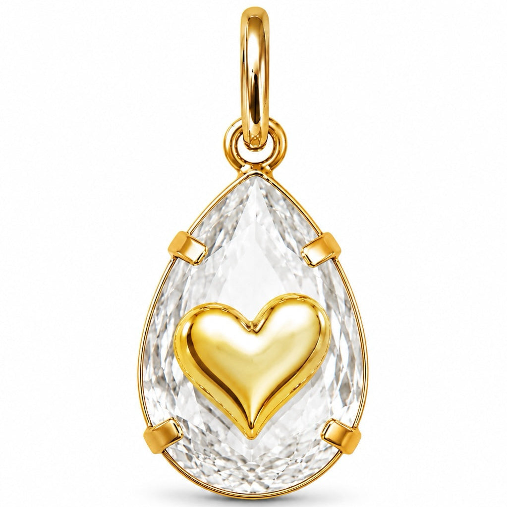 Pingente Cristal Coração Banho Ouro*