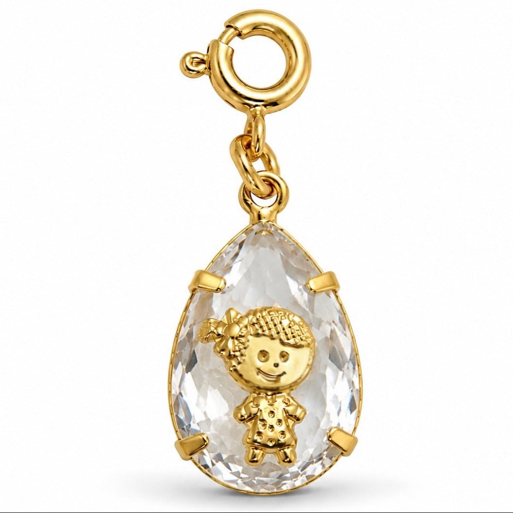 Pingente Cristal Menina Banho Ouro Com Fecho