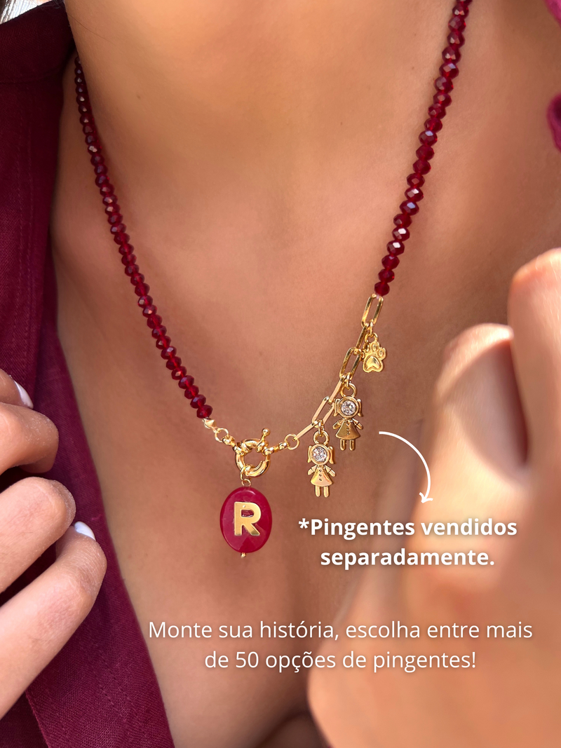 Colar Pins Fixos Com Inicial Jade Rubi 50cm