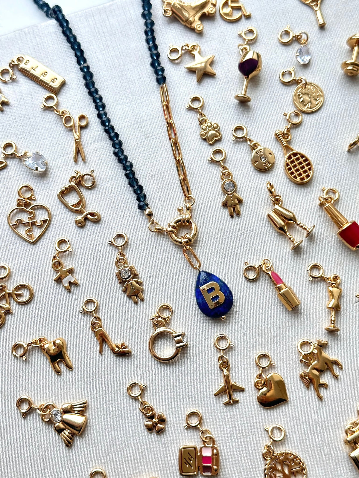 Colar Pins Removíveis Com Inicial Lapis Lazuli 50cm