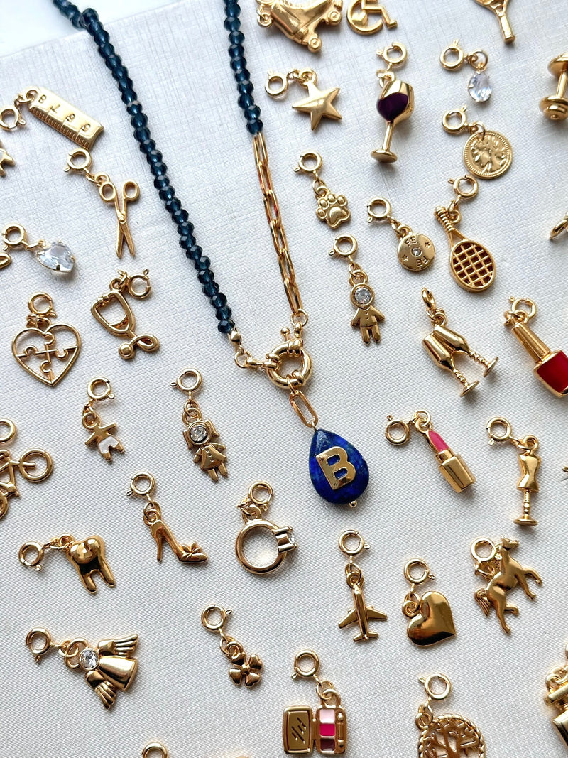 Colar Pins Removíveis Com Inicial Lapis Lazuli 50cm