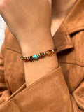 Pulseira Ágata Marrom Rodelas Olho De Tigre e Pedra Turquesa 17cm
