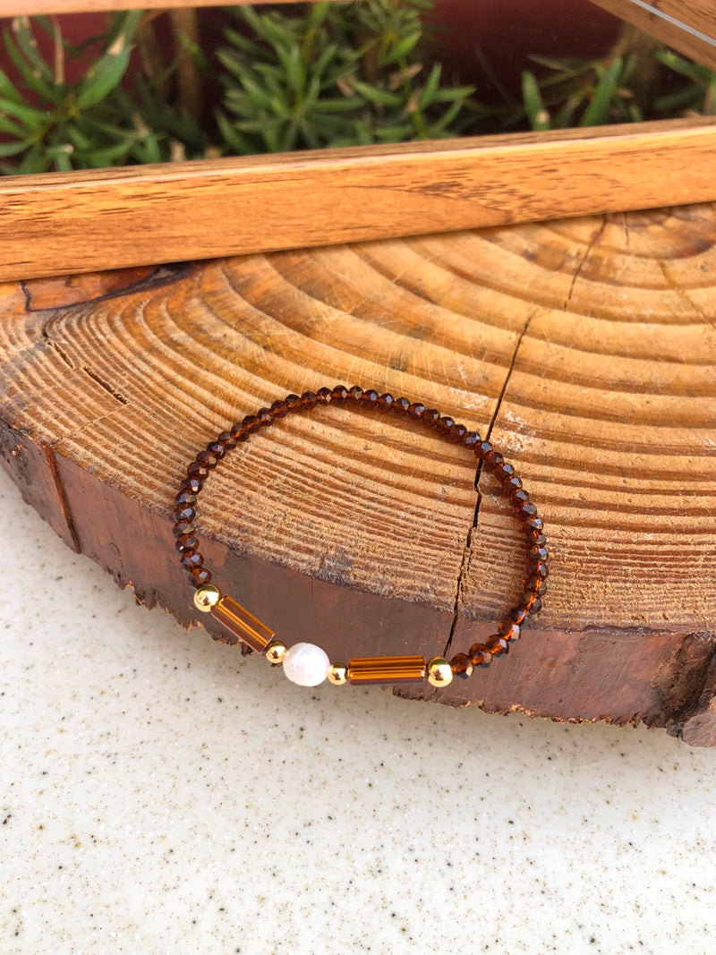 Pulseira Carol Marrom Com Bolinhas