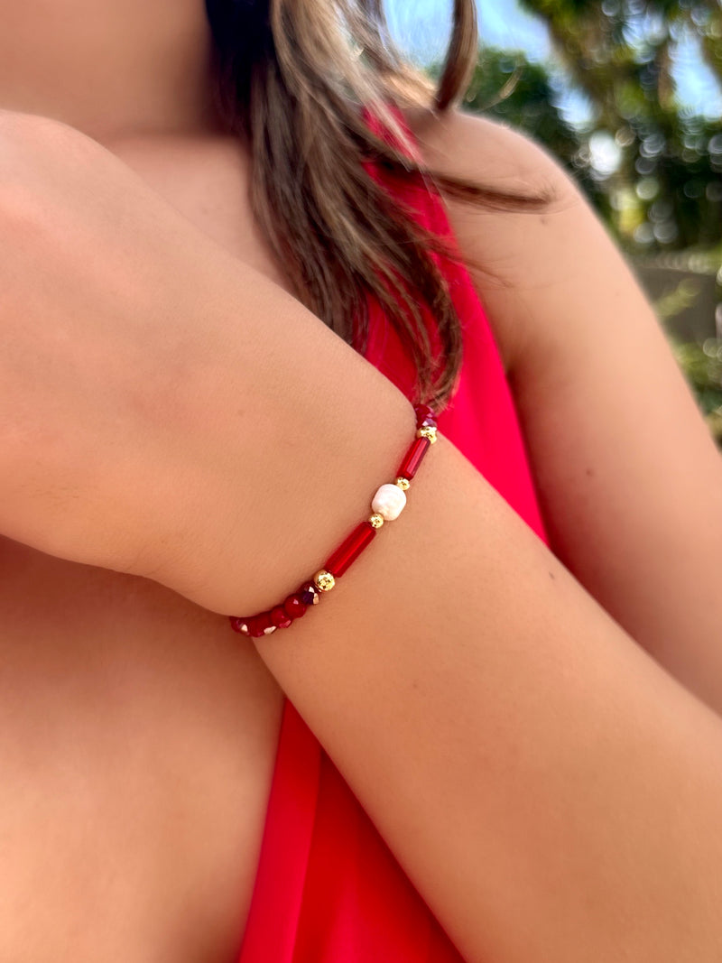 Pulseira Carol Vermelho Cherry Com Bolinhas