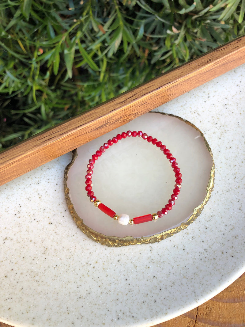 Pulseira Carol Vermelho Cherry Com Bolinhas